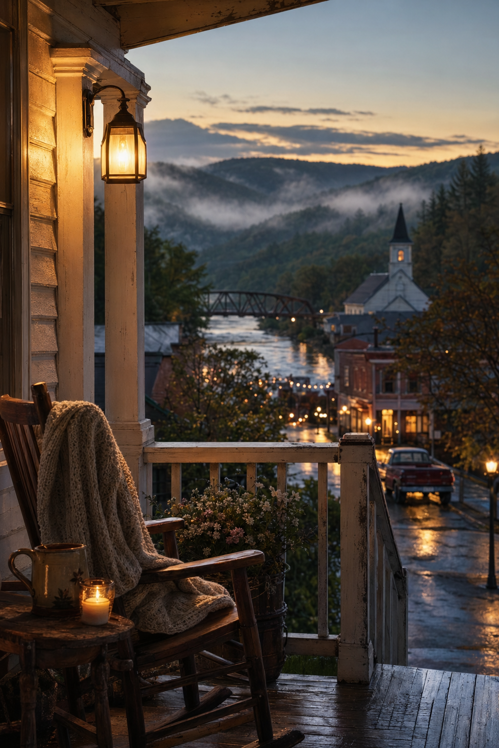 Cover image for THE PORCH LIGHT SOMEONE NEVER TURNS OFF, a Small-Town Comfort Romance blueprint.